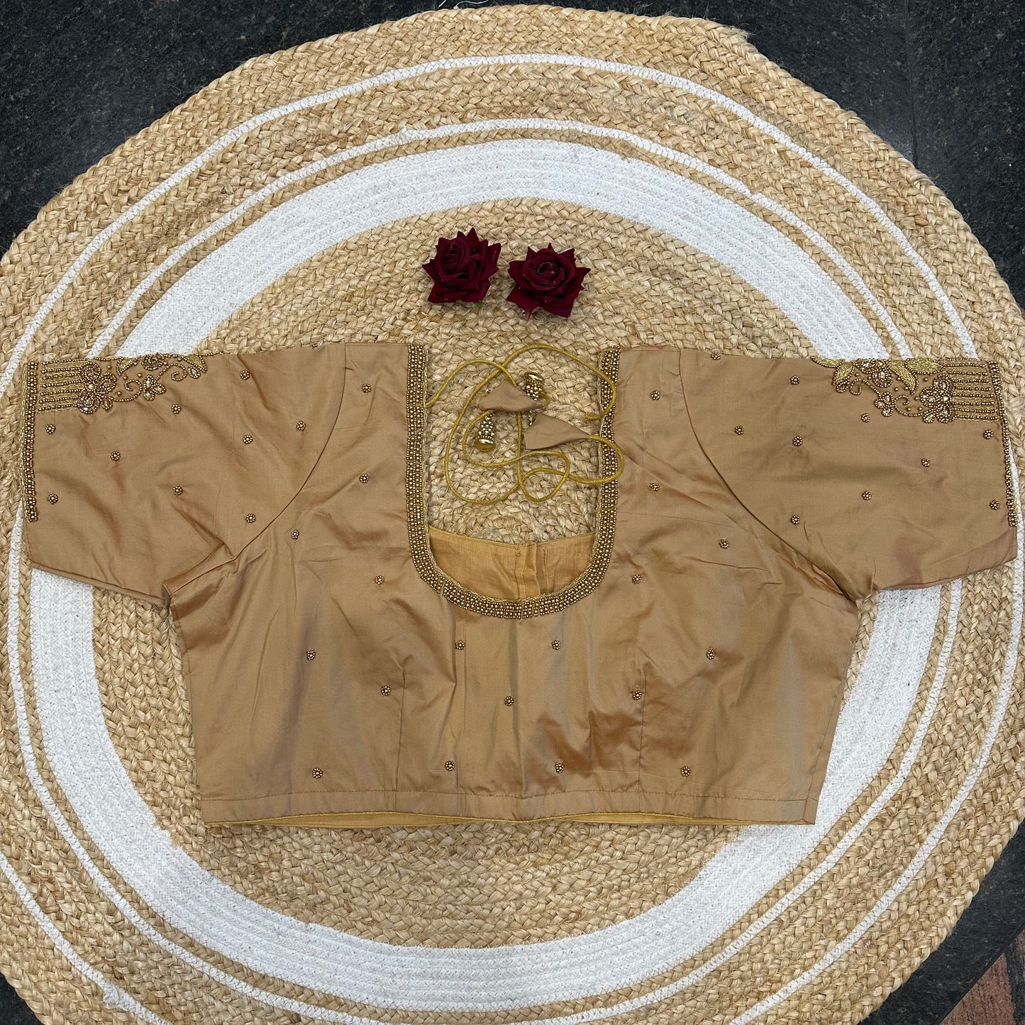46” Size 16 Aari Worked Sari Blouse Indian Saree Top Silk B419