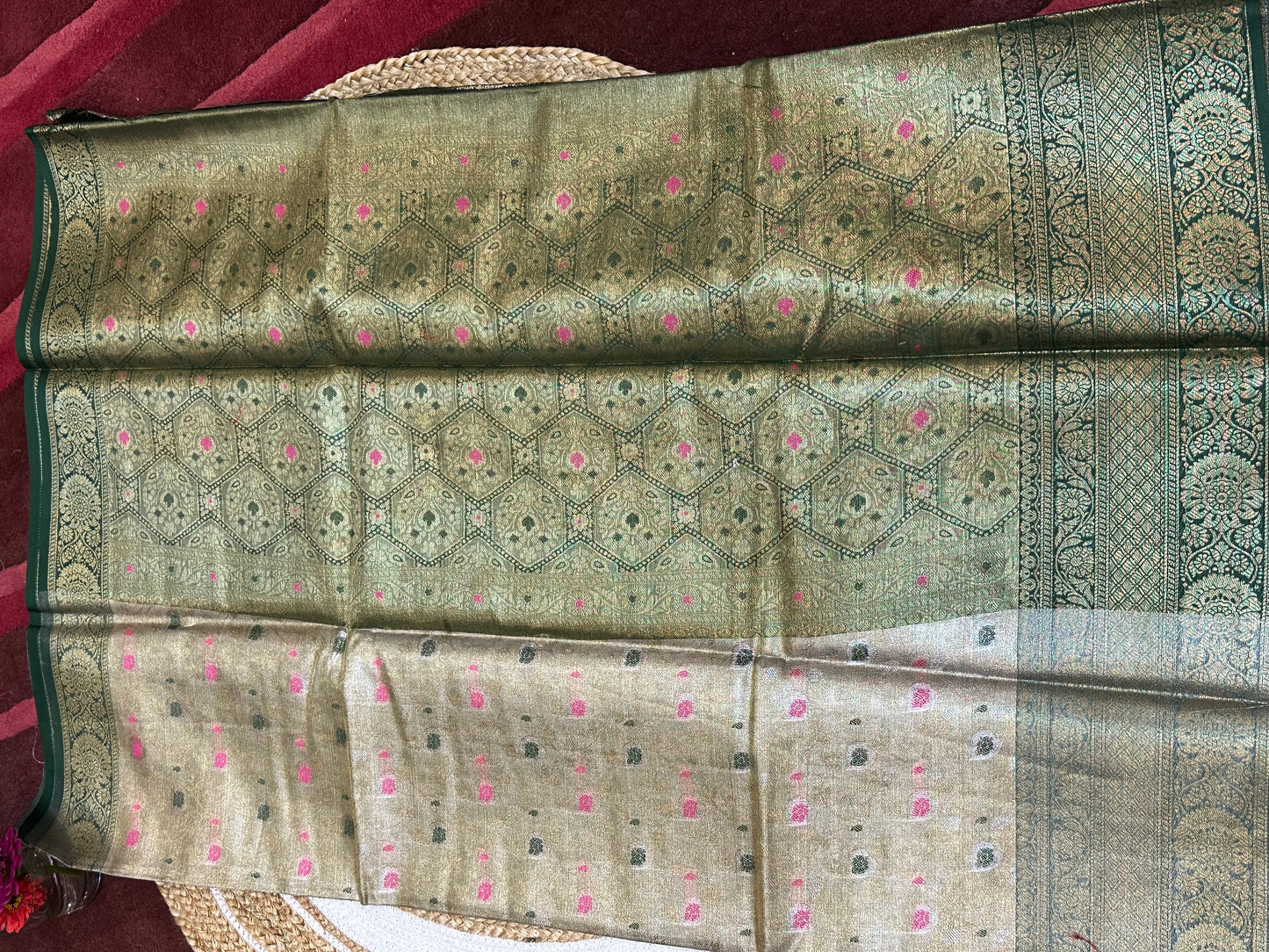 Tissue Silk brocade Sari Indian Fancy Saree Blue & Golden S18