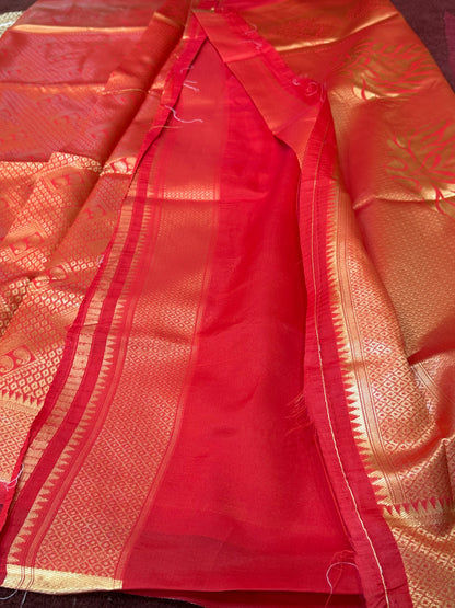 Art Silk Sari Indian Fancy Saree Red & Gold S72