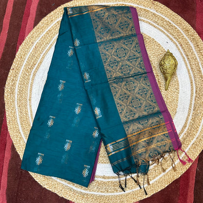 Soft Silk Cotton Sari Indian Teal Green Saree S115