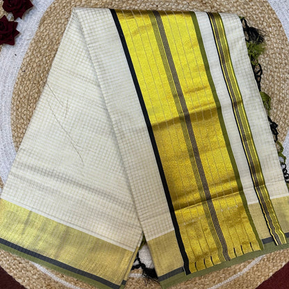 Kerala Vishu Sari Indian hand Printed Kasavu Onam Saree C36 Col 6