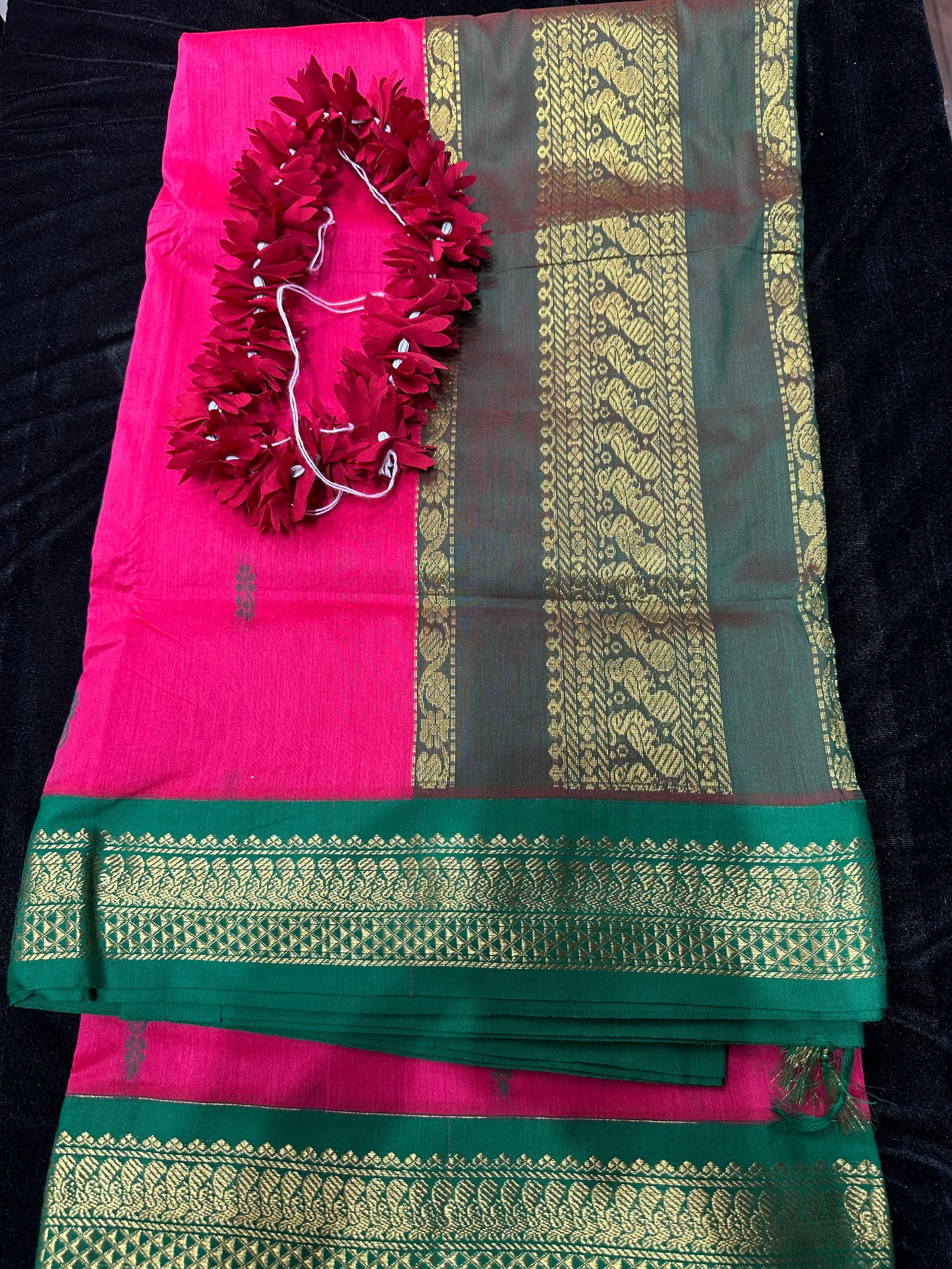 Kalyani Silk Cotton Sari Indian Saree Pink & Green S52
