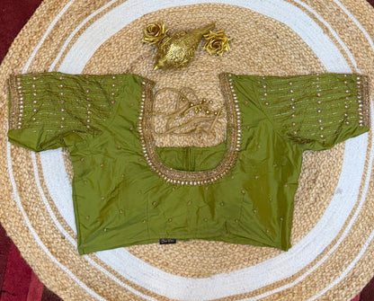 42” XL Size 12 size Aari Worked Sari Blouse Indian Saree Top Green B149