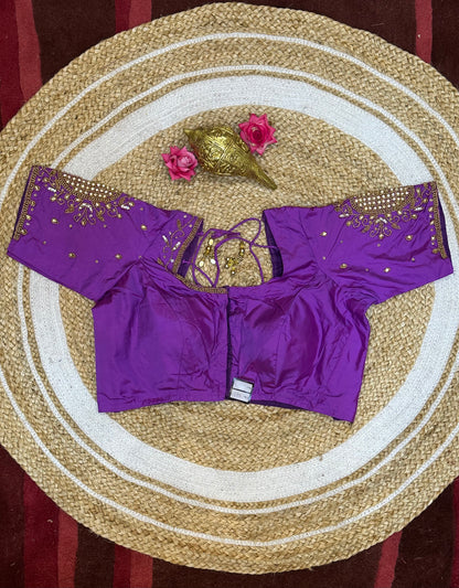 40” Size 10 Aari Worked Sari Blouse Indian Saree Top Silk Lavender B93