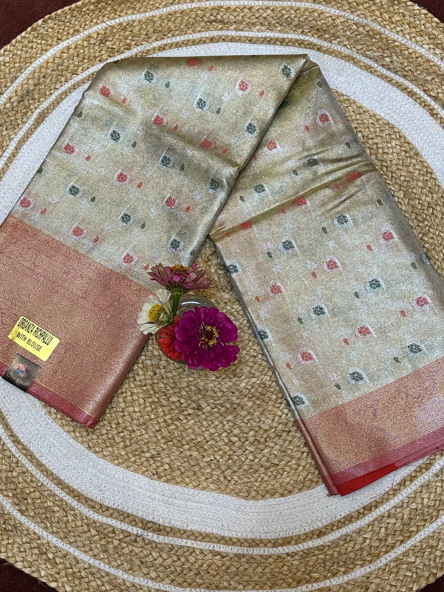 Tissue Silk brocade Sari Indian Fancy Saree Blue & Golden S18