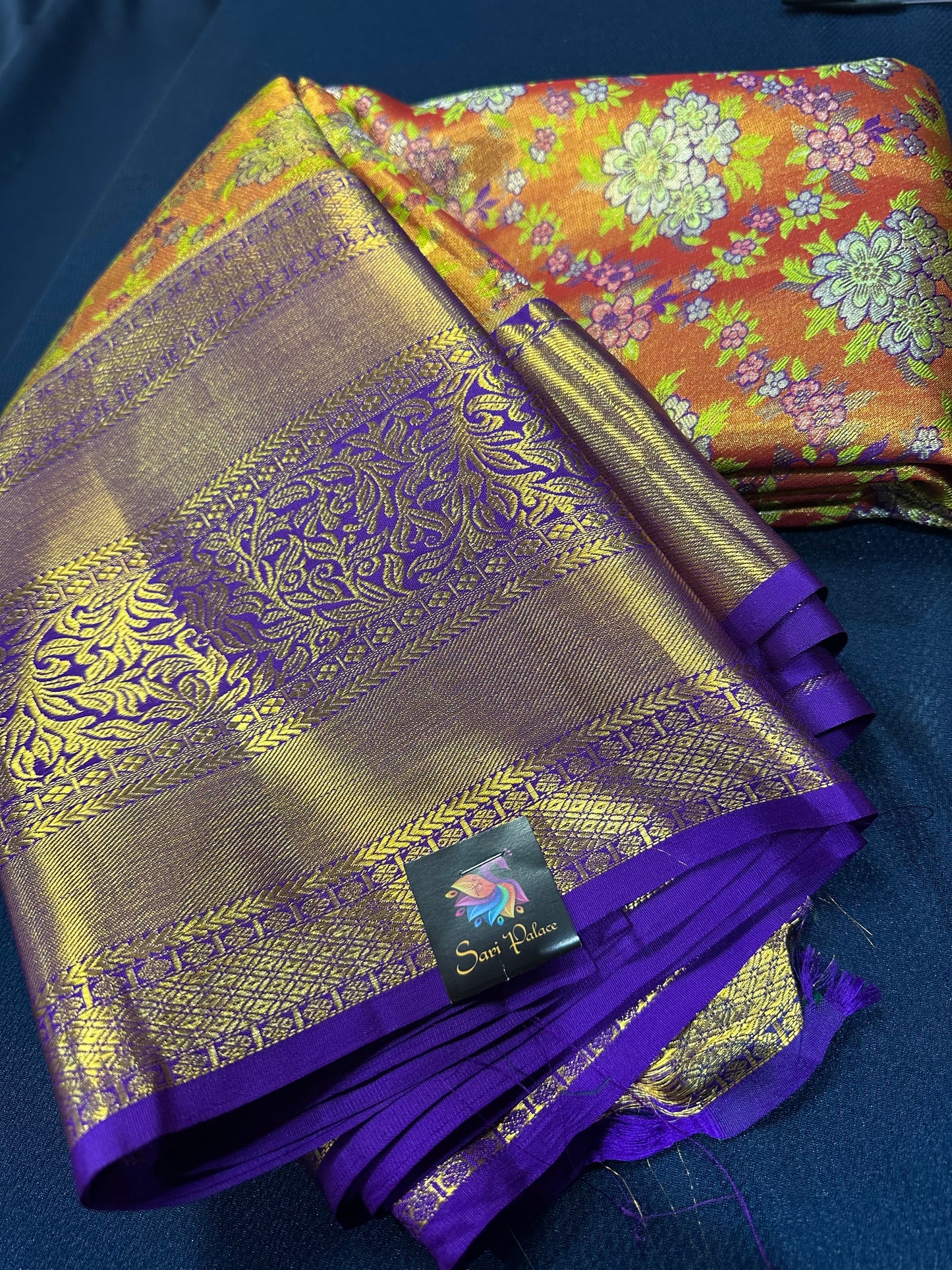 Kanchipuram Pure Silk Bridal Tissue Saree Indian Kanjivaram Floral Sari SPK385