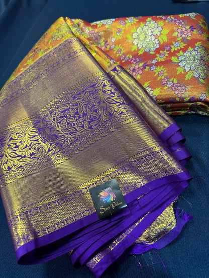Kanchipuram Pure Silk Bridal Tissue Saree Indian Kanjivaram Floral Sari SPK385