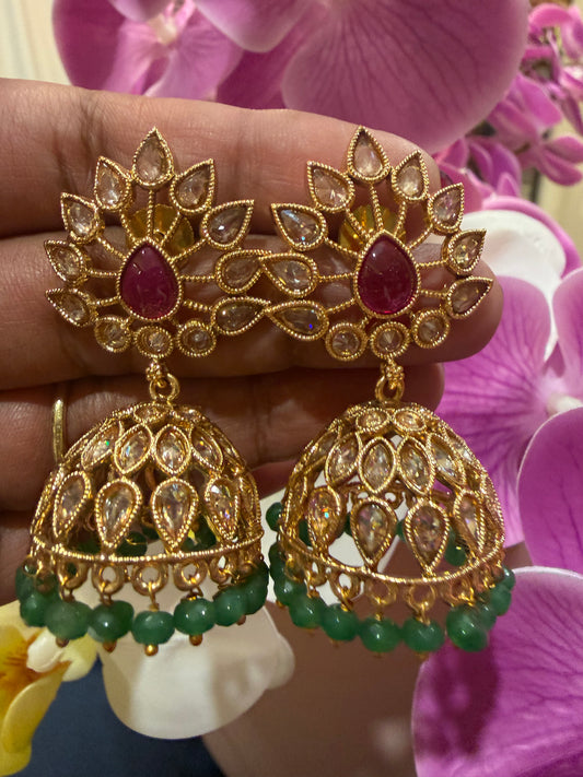 Golden Multi Jumka Jhumka Indian Brass Earrings Jimikki Kammal Indian Jewellery E28