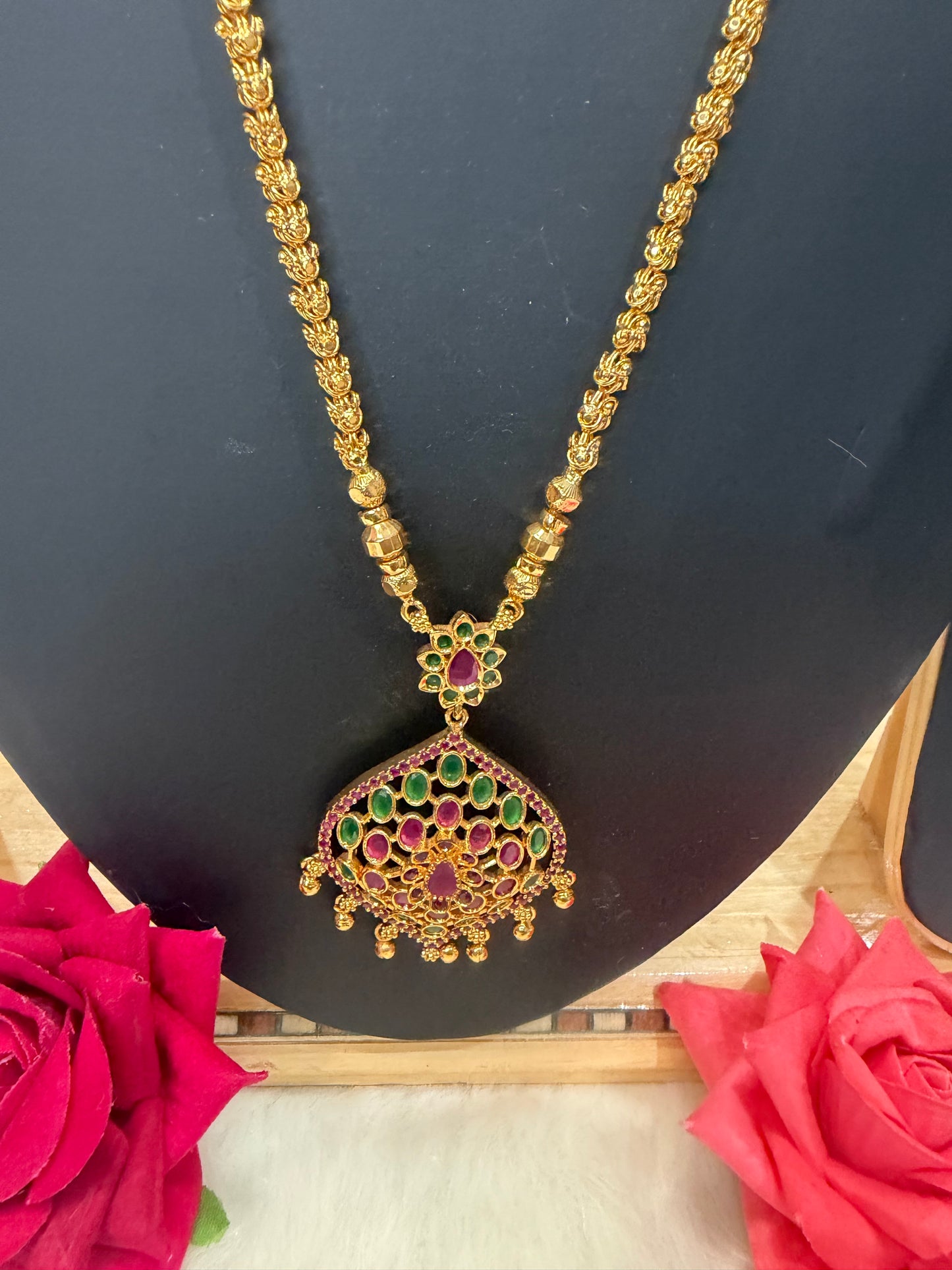 1 gram Gold Chain and Earrings Indian Jewellery N2