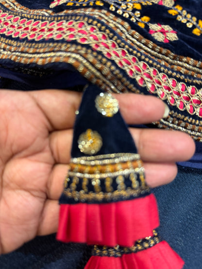 42” Navy Blue Velvet Sari Blouse Indian Top Choli B2
