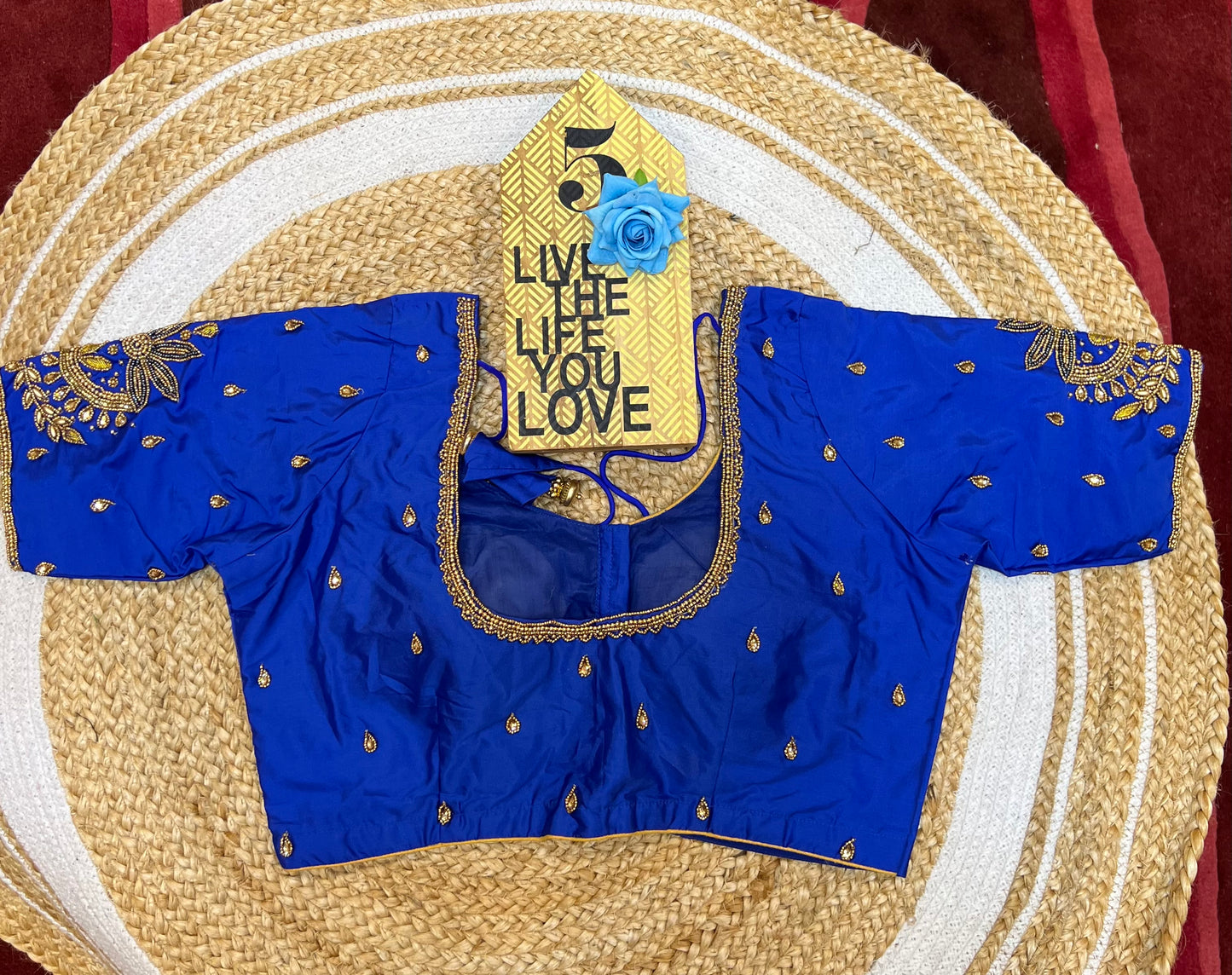 40” Aari hand Worked Sari Blouse Indian Top Choli Silk Royal Blue B34