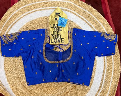 40” Aari hand Worked Sari Blouse Indian Top Choli Silk Royal Blue B34