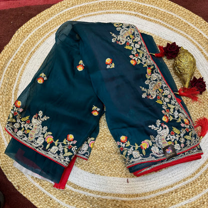 Sari Indian Fancy Party wear Teal Saree SAR12