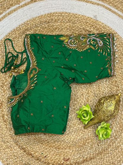36” Small size Aari Worked Sari Blouse Indian Saree Royal Green B213