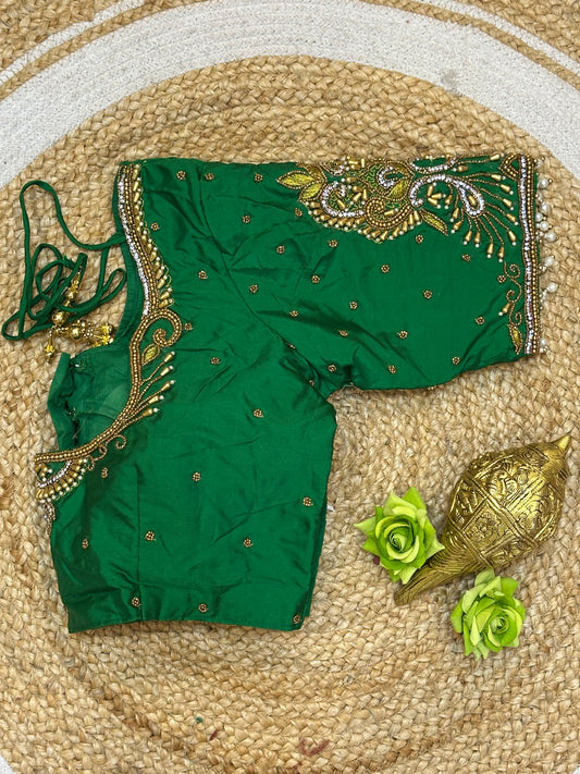 36” Small size Aari Worked Sari Blouse Indian Saree Royal Green B213