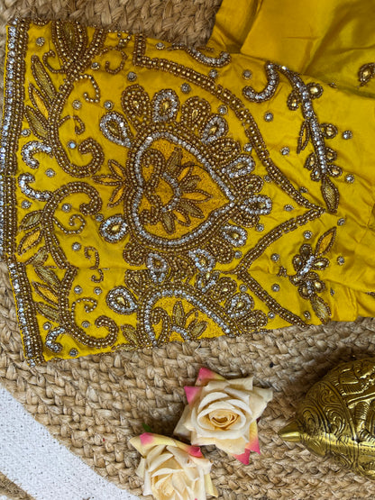 40” Aari hand Worked Sari Blouse Indian Top Choli Silk Yellow B24