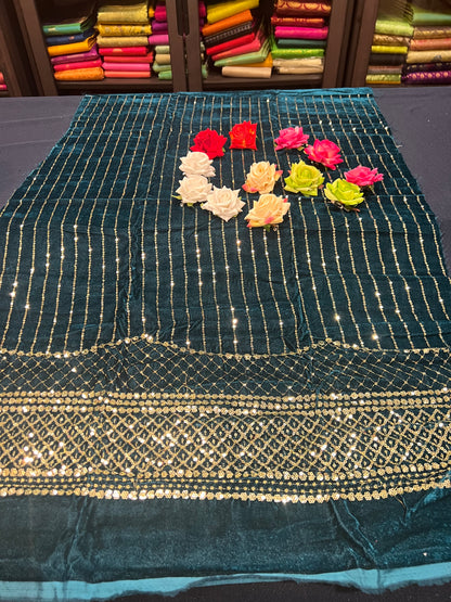 Velvet Blouse material 1m Teal blue/ green M1