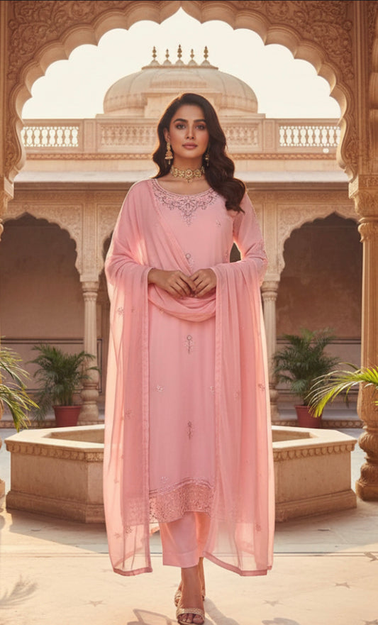 42” & 44” Indian Ladies Outfit Pink Salwar Kameez Suit SS21