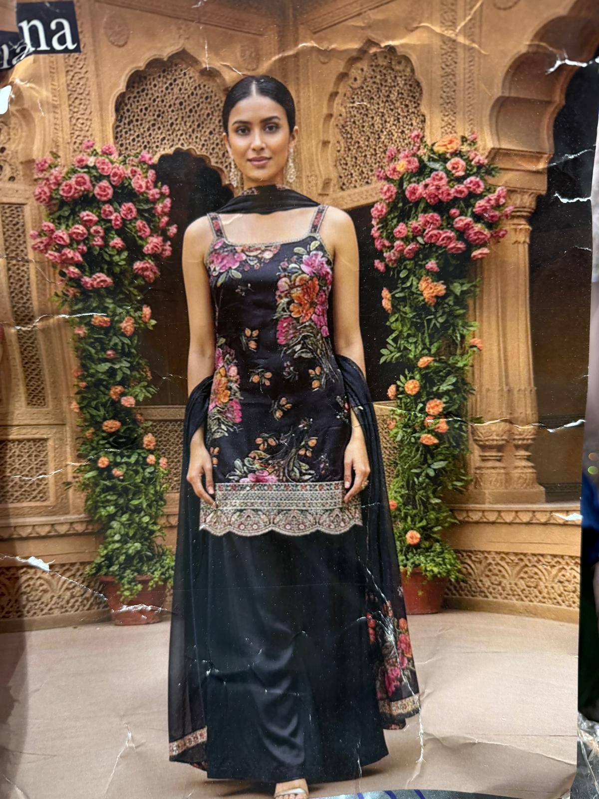 Black Floral Indian Indowestern Outfit Salwar Kameez Plazzo Suit S51