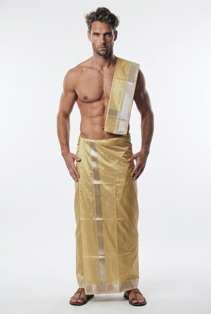 Men’s South Indian Vesti Semi Silk Ready to wear Vetti Dhotti Sandalwood V19