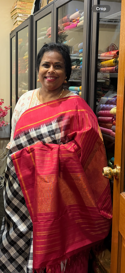 2g Gold Kanchipuram Pure Silk Saree checkered Kanjivaram Sari| SPK077