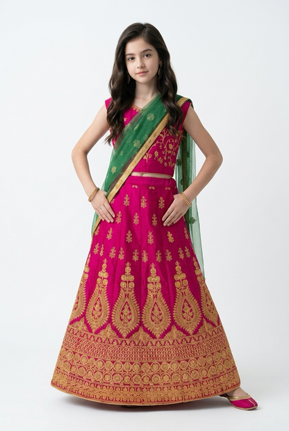 32” Size 8 to 9 Indian Lehenga Yellow Pavadai Sattai Skirt Top G70 Col 2