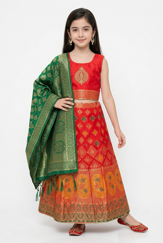28” Size Age 6 Green Indian Lehenga Pavadai Sattai Skirt Top G78 Col 1