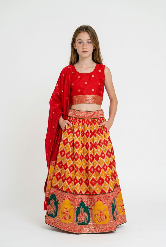 28” Size Age 6 Red Indian Lehenga Pavadai Sattai Skirt Top G78 Col 2