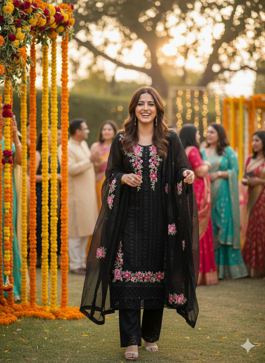 48” & 50” Indian Ladies Outfit Black Salwar Kameez Suit SS17