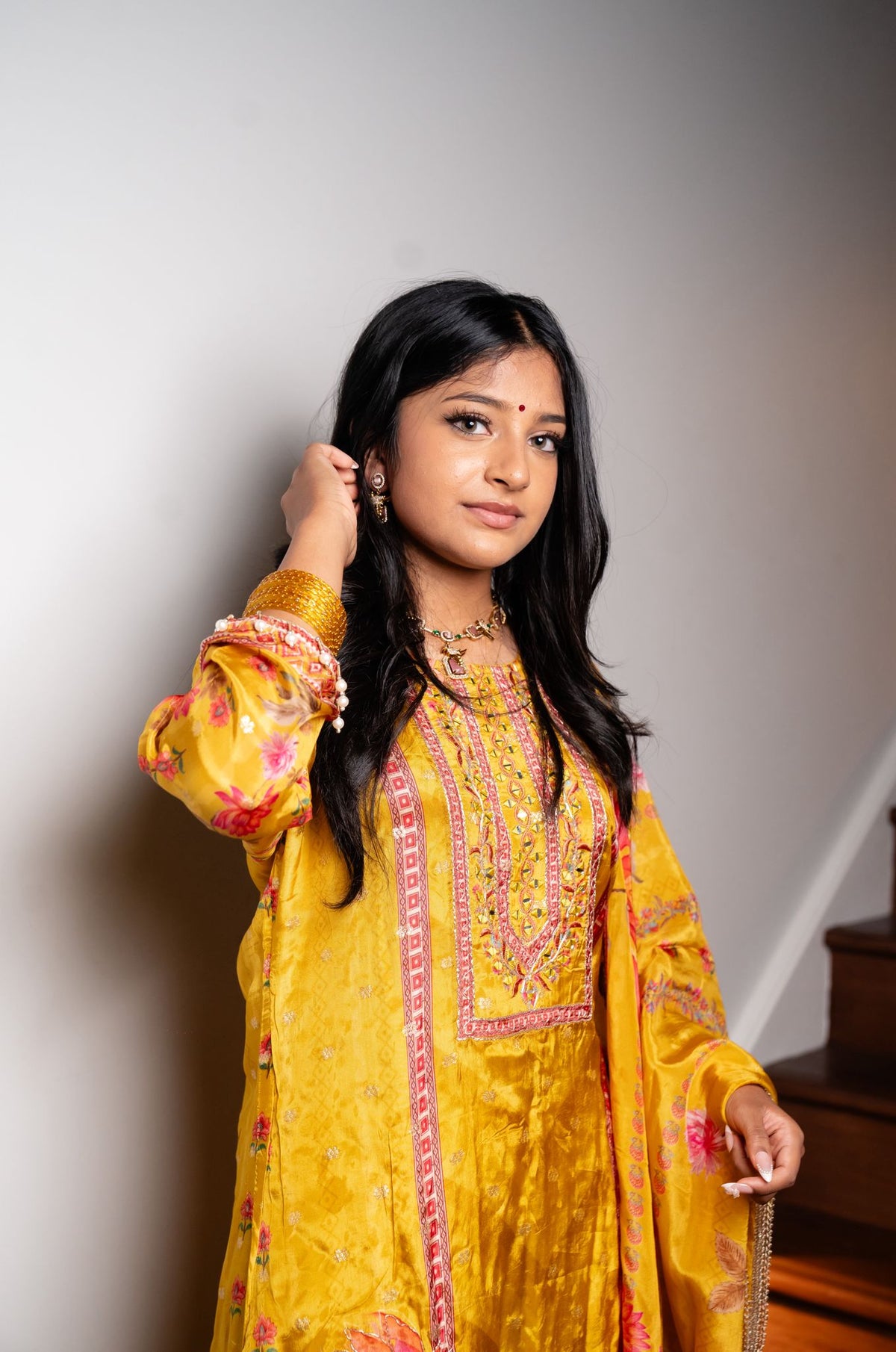 Yellow Floral Indian Pakistani Outfit Salwar Kameez Kurti Suit EID SS41