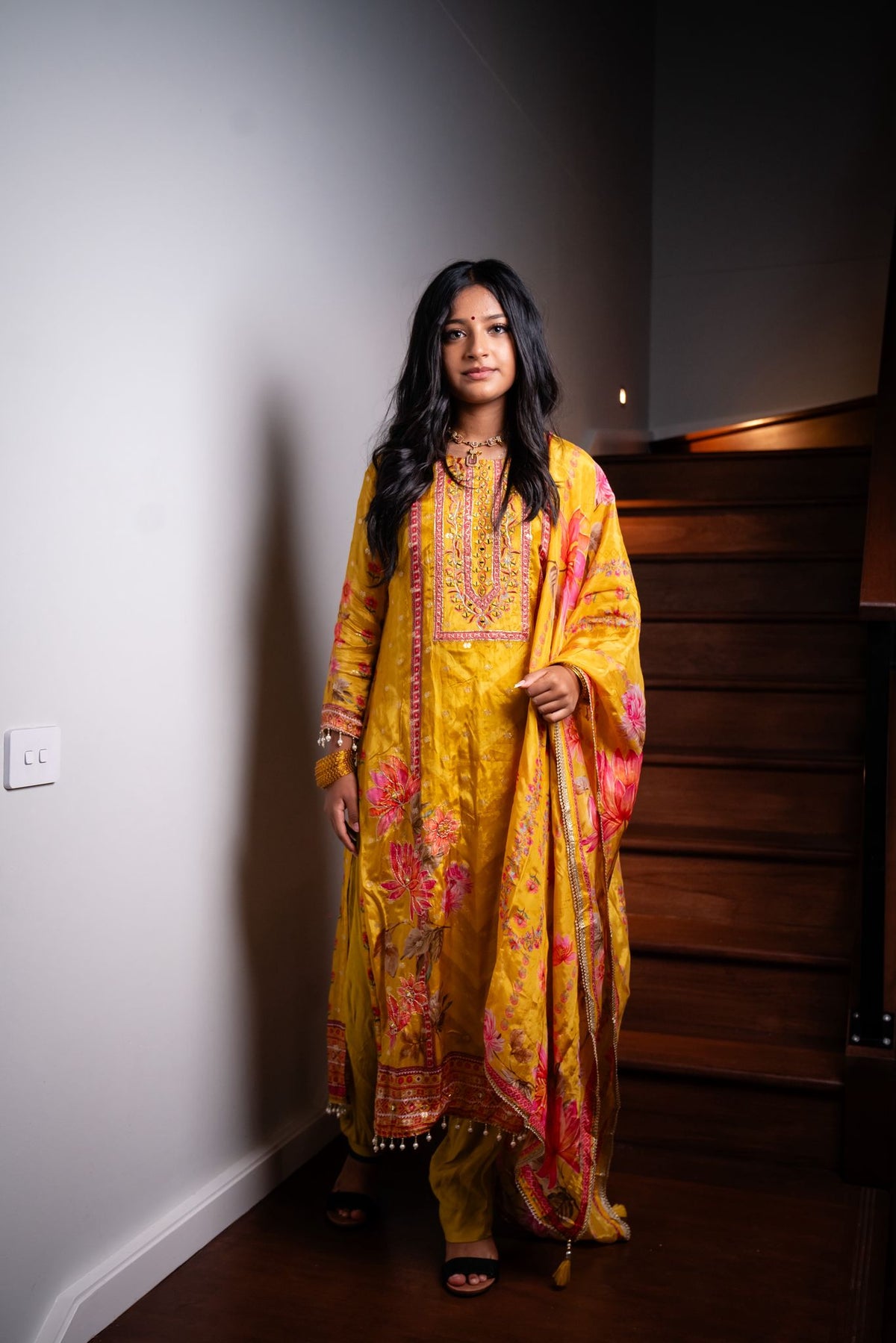 Yellow Floral Indian Pakistani Outfit Salwar Kameez Kurti Suit EID SS41