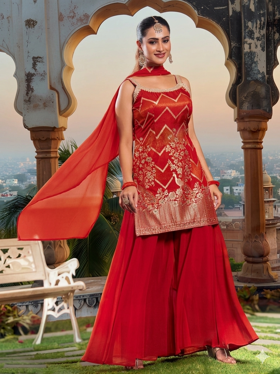 Orange Indian Pakistani Outfit Salwar Kameez Sharara Suit EID C1