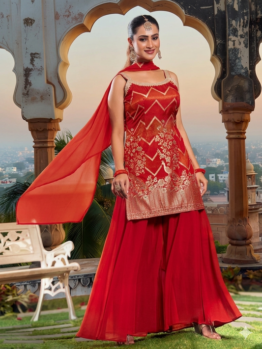 Orange Indian Pakistani Outfit Salwar Kameez Sharara Suit EID C1