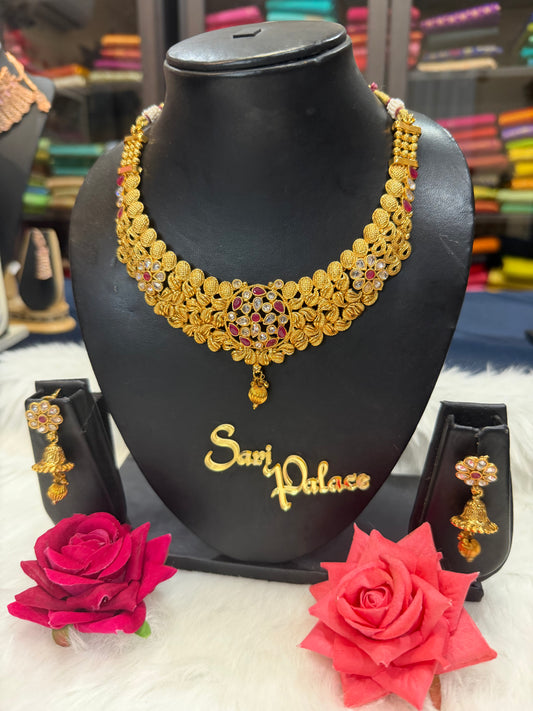 Indian Jewellery set Brass Necklace with Earrings N9