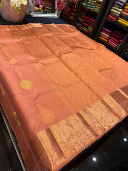 Kanchipuram Pure Silk Sari Peach Colour | SPK002