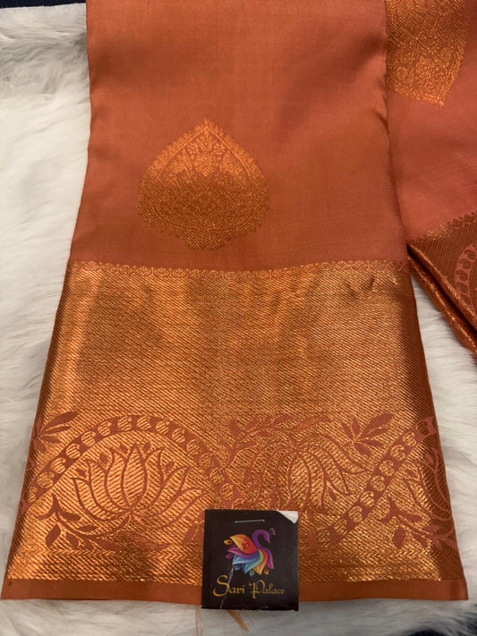 Kanchipuram Pure Silk Sari Peach Colour | SPK002