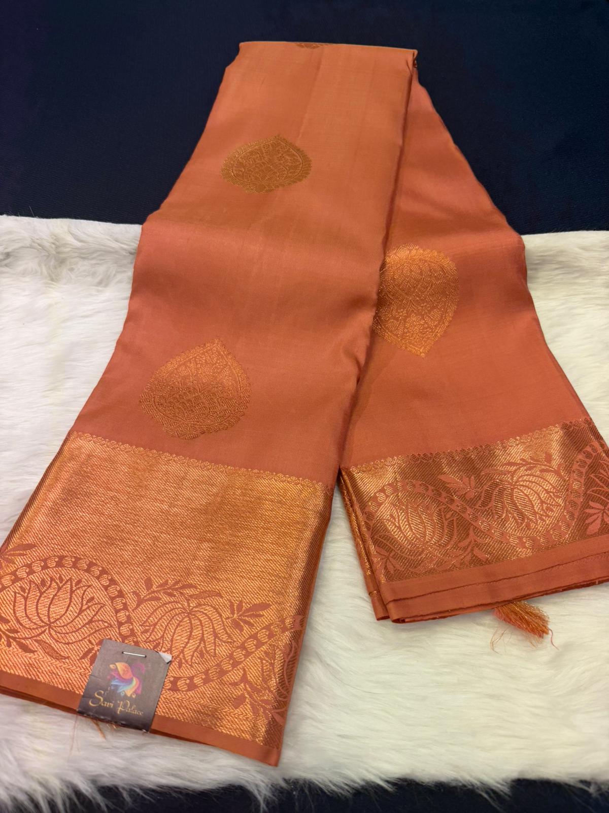 Kanchipuram Pure Silk Sari Peach Colour | SPK002