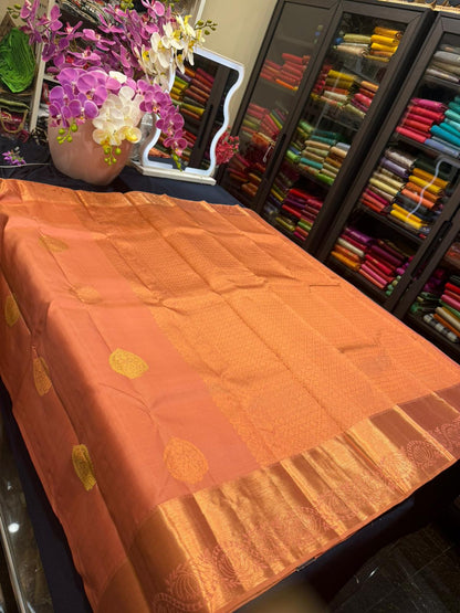 Kanchipuram Pure Silk Sari Peach Colour | SPK002