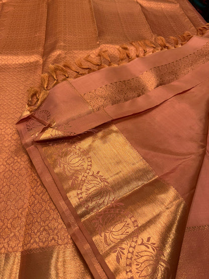 Kanchipuram Pure Silk Sari Peach Colour | SPK002