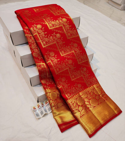 Red Kanchipuram Pure Silk Saree | SPK004