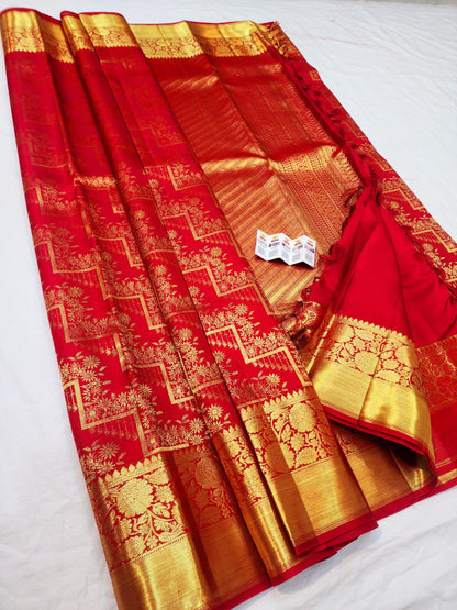 Red Kanchipuram Pure Silk Saree | SPK004
