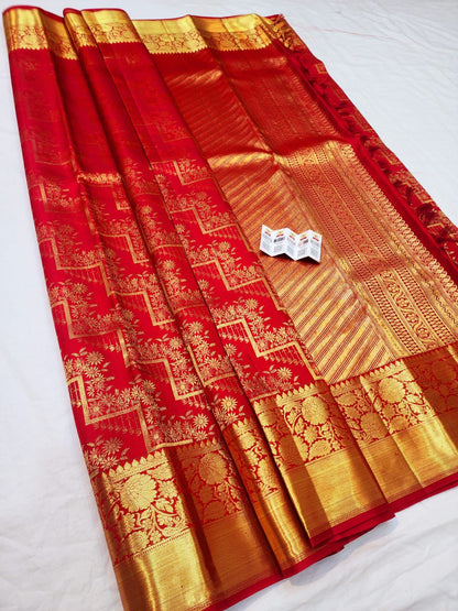 Red Kanchipuram Pure Silk Saree | SPK004