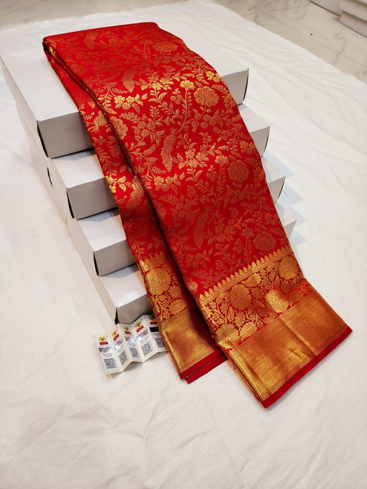 Red Kanchipuram Pure Silk Saree | SPK005