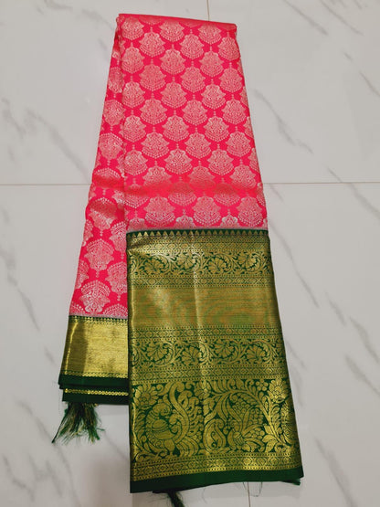Pink with Green Sari Gold Jari | SPK011