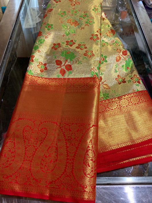 Bridal Kanchipuram Floral Tissue Sari | SPK013