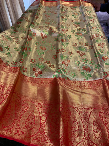 Bridal Kanchipuram Floral Tissue Sari | SPK013