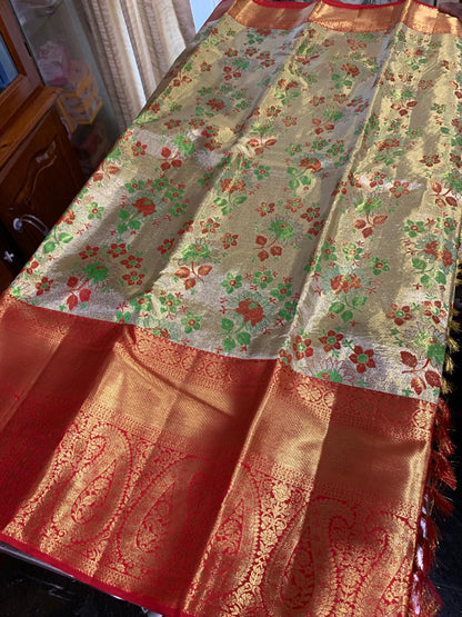 Bridal Kanchipuram Floral Tissue Sari | SPK013