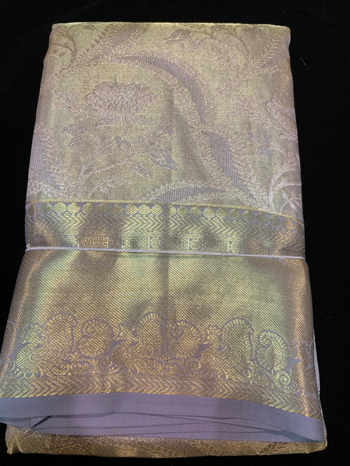 Light Grey Bridal Tissue Kanchipuram Saree | SPK015