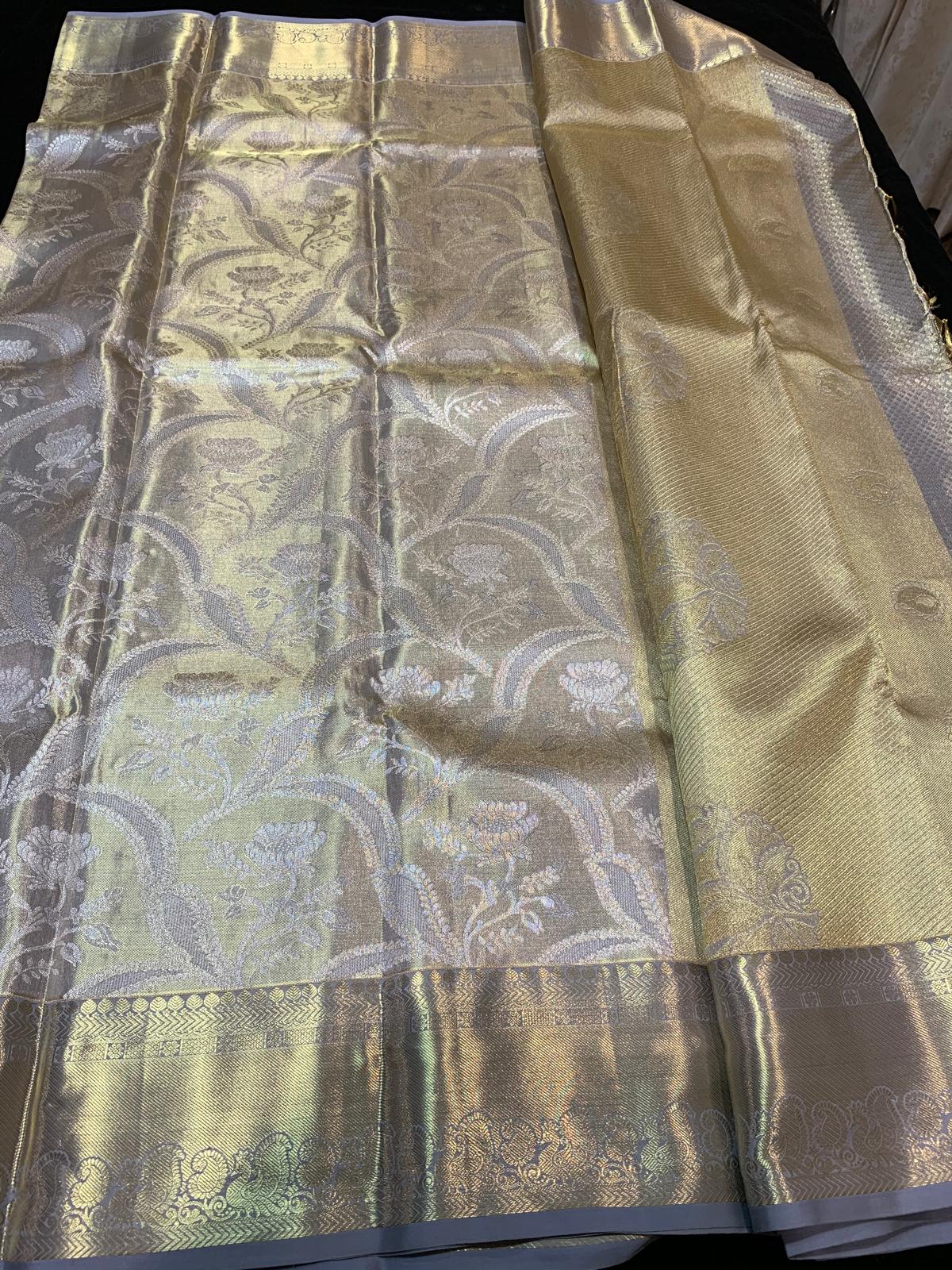 Light Grey Bridal Tissue Kanchipuram Saree | SPK015