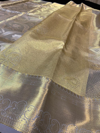 Light Grey Bridal Tissue Kanchipuram Saree | SPK015